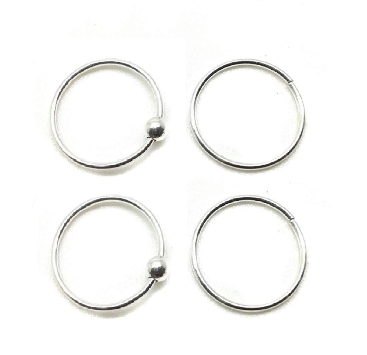 4 x Sterling Silver Nose Rings Seamless and Ball 10mm