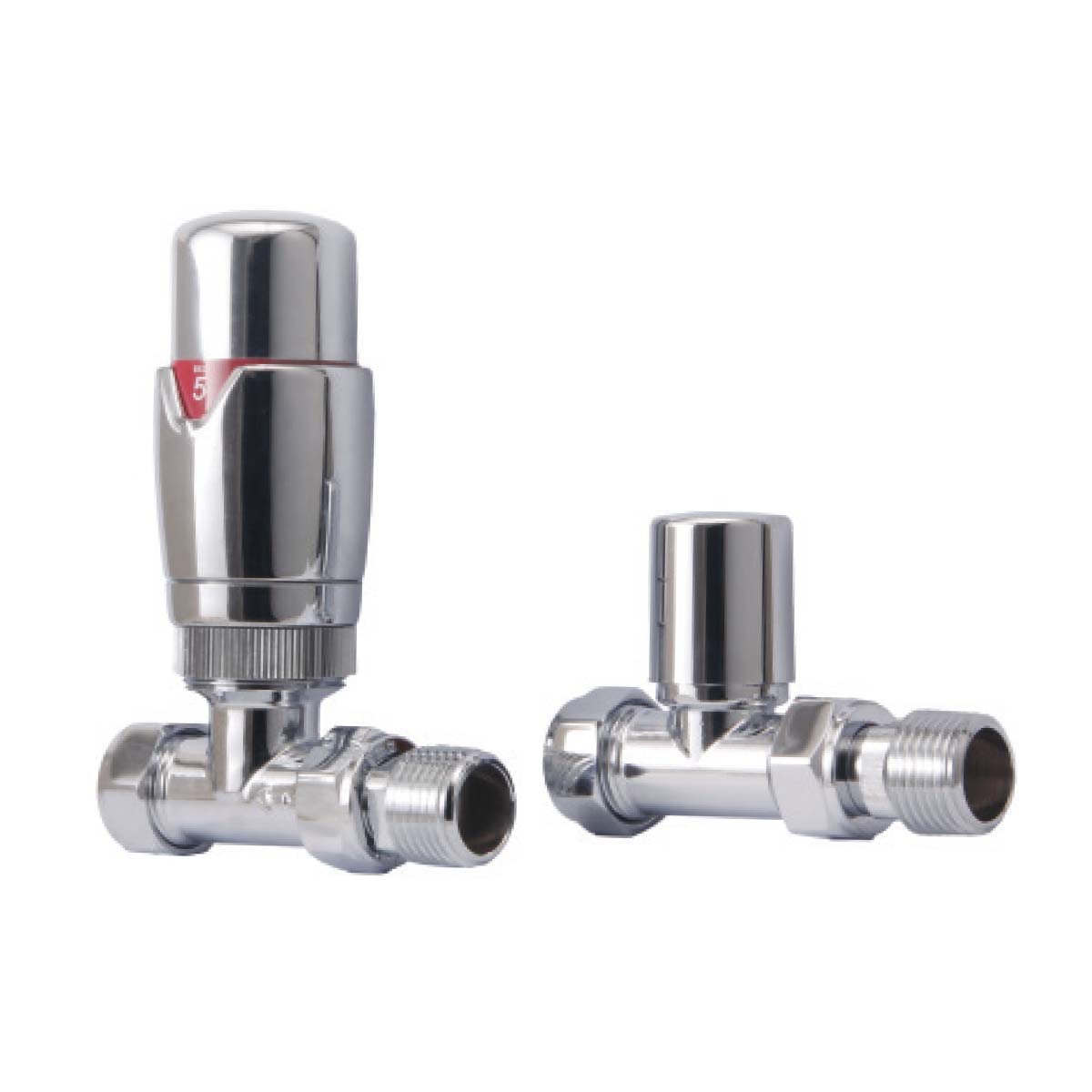 Designer Straight TRV Thermostatic Radiator Valves 15mm Chrome | Energy Saving |