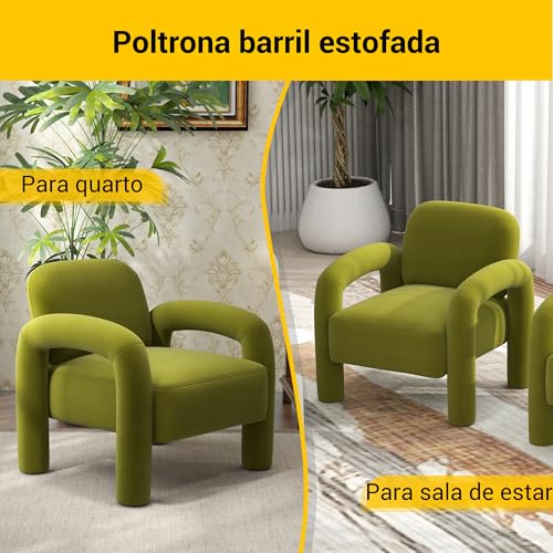 SEYNAR Poltrona Decorativa em Veludo Estofado com Braços Tubulares e Assento Confortável para Sala de Estar e Quarto