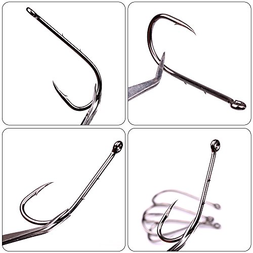 Proberos 200pcs Fishing Hooks Baitholder Octpus Jig Circle Hook Saltwater Freshwater Multiple Size 6# to 6/0# Black Jigging Hooks Whopper Pack(3)