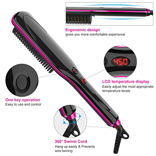 Hair Straightener Brush - JURGEN K Ionic Hair Straightening Brush with Anti-Scald, Auto Temperature Lock, Auto-Off and MCH Ceramic Feature, Dual Voltage Hair Straightener Comb for Home, Travel & Salon - Thumbnail 7