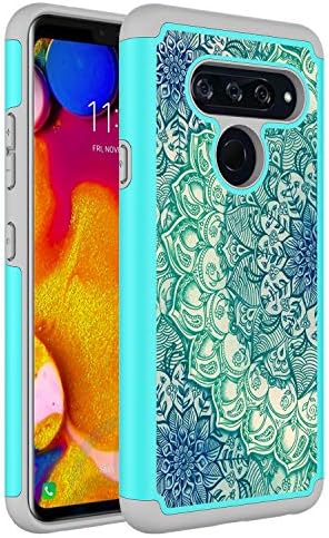 Onyxii for LG V40 ThinQ Case, Onyxii Hybrid Dual Layer Graphic PU Leather Colorful TPU Fashion Protective Cover Armor Case for LG V40 ThinQ (Green Mandala)