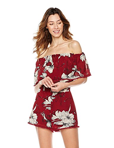 Plumberry women s off-shoulder popover bodice romper small wine p…