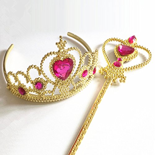 Princess Cosplay Dress up Accessorries Grils Costume Crown, Wand, Gloves valued Pack-Gold