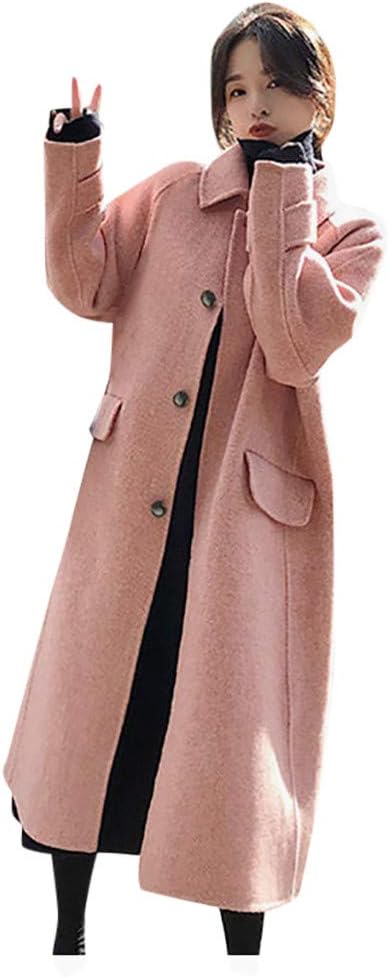 iLOOSKR Winter Fashion Outwear Womens Lapel Wool Coat Trench Long Sleeve Button Down Overcoat Outwear