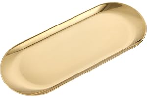 Stainless Steel Oval Tray, Nordic Design Gold Decorative Storage Tray with Non Slip Flat Bottom and Thickened Material, for K