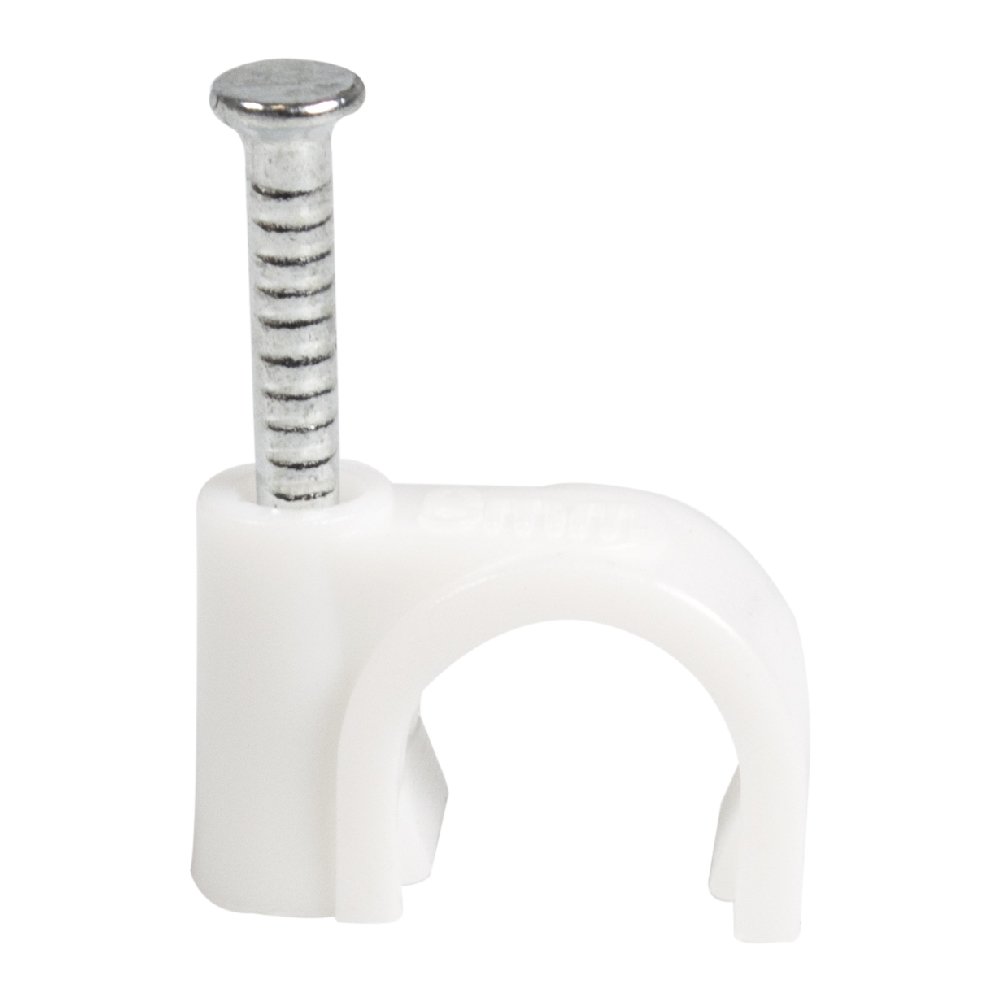 QualGear CC8-W-100-P 8 mm Cable Clips - White (Pack of 100)