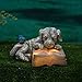Topadorn Resin Dog Statue Solar Power Outdoor Statuary Cute Puppy for Garden Decoration, Dog Read a Book