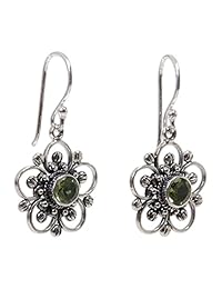 NOVICA Plata de ley 925 y Peridot Dangle arete de flores, "Regalo De La Naturaleza
