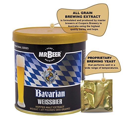 Mr. Beer Bavarian Wheat 2 Gallon Homebrewing Craft Beer Making Refill Kit with Sanitizer, Yeast and All Grain Brewing Extract Comprised of the Highest Quality Barley and Hops