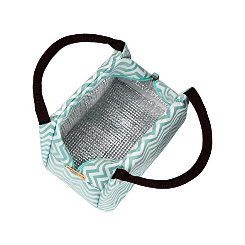 Philorn Reusable Insulated Lunch Bag Sturdy Oxford Box Tote with Zipper for Men, Women, Adult, Kid, School and Work (Light Blue with Waves)