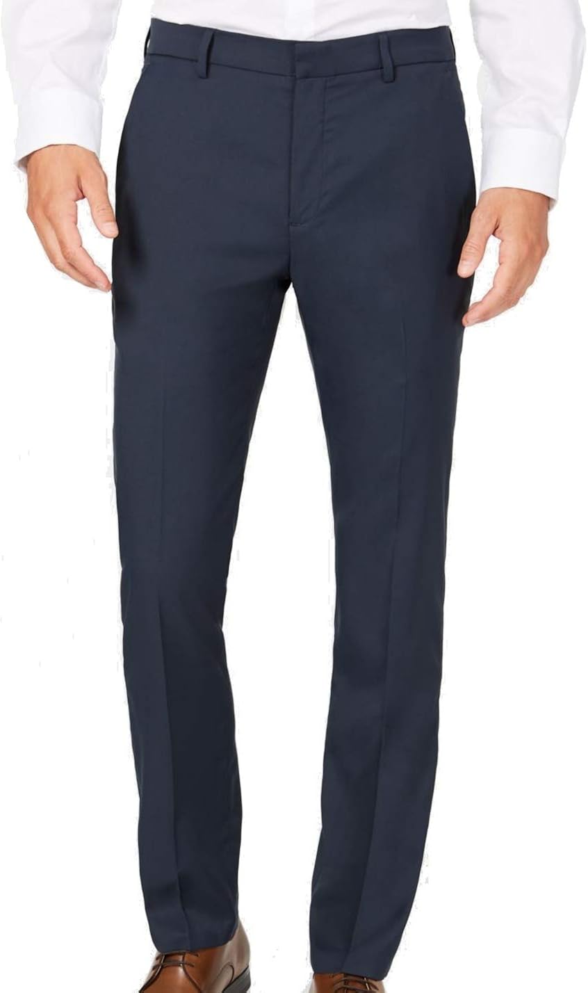 Alfani Mens Dress Pants Navy 34x29 Stretch Slim Fit Flat Front Blue 34