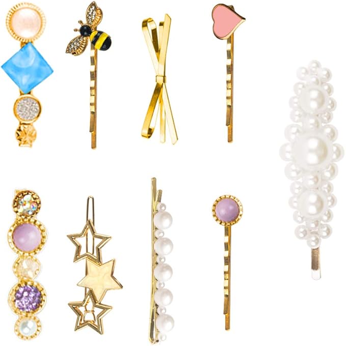 9 Pcs Decorative Bobby Pins Gold, Metal Hair Pins for Women Thin Hair