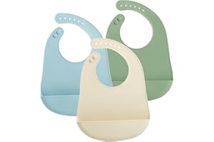 PandaEar 3 Pack Silicone Baby Bibs Feeding, Super Thin Light Weight Waterproof Silicone Bib for Babies & Toddlers, Adjustable