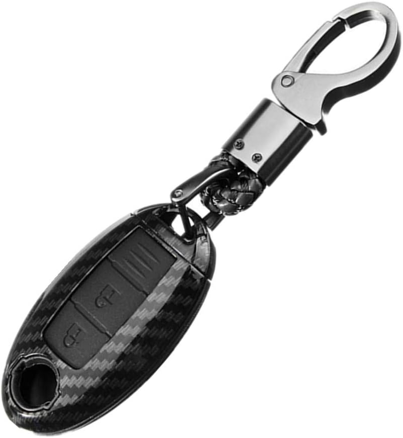 Happyit ABS Carbon Fiber Shell+Silicone Car Key Cover Case Keychain for Nissan 350Z Qashqai J10 J11 X-Trail t31 t32 Kicks Tiida Pathfinder Murano Note Juke 3 Buttons (Black) - Image 4