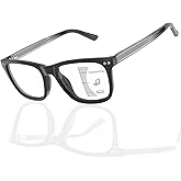 Epavouos Bifocal Reading Sunglasses Men Clear Top Acetate Frame Sun Readers with Metal Core Wire UV Protection Spring Hinge