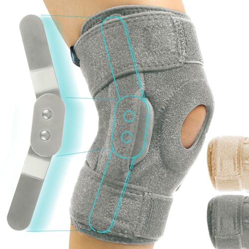 Vive Hinged Knee Brace - Open Patella Support Wrap for Women, Men - Compression for ACL, MCL, Torn Meniscus Ligament and Tendonitis - for Running, Athletic Tear and Arthritis Joint (Gray)