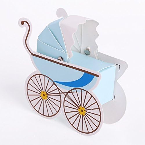 50 Pcs Cute Baby Carriage Shape Candy Box Birthday Confetti Baby Shower Party Infant Stroller Carriage Design Candy Boxes (Blue)