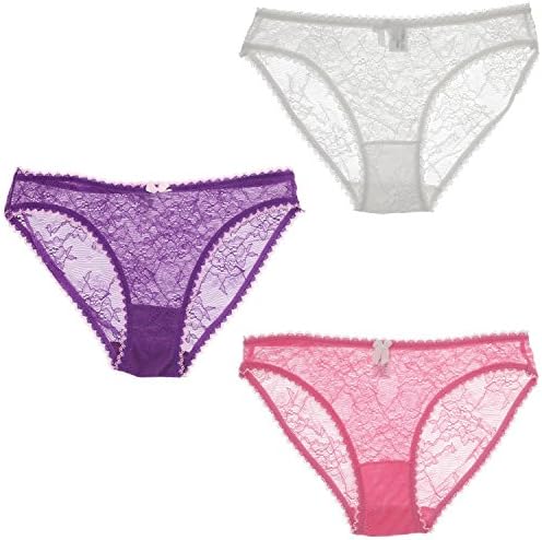 Sophia Women's Full Lace Bikini Panties (3 Pr) (Medium, White, Pink &amp; Purple)