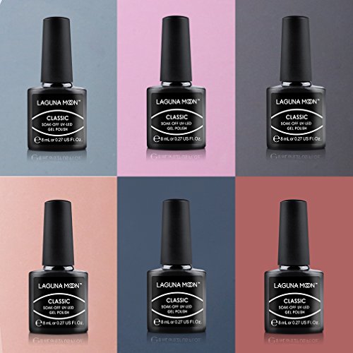 Lagunamoon Gel Nail Polish Soak Off UV LED Nail Gels Varnish 6pcs Pink and Grey Nail Polish