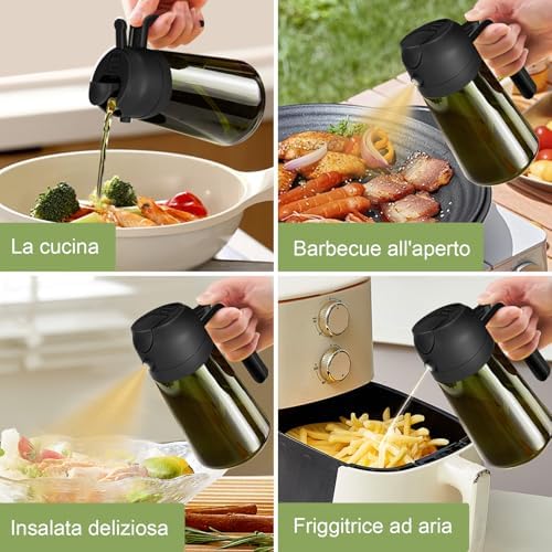 Spruzzino Olio in Vetro Luce Blocco Scuro Verde per Friggitrice Aria 2 in 1, 470 ml Dosatore d'Oliva Bottiglia e Oliera Spray da Cucina, Nebulizzatore per Alimenti (Nero)