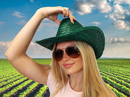 Dondor Assorted Woven Straw Cowboy Hats for Adults (Green) - Thumbnail 2