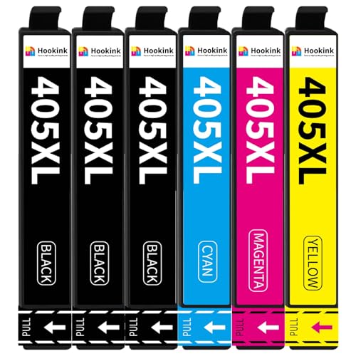 Hookink 405XL Compatible Cartridges for Epson 405XL 405XL Cartridges for Workforce Pro WF-3820 WF-3825 WF-4820 WF-4825 WF-4830 WF-7830 WF-7835 WF-7840 Pack of 6 (3 Black Cyan Magenta Yellow)