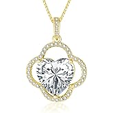 AulanRose Clover Necklaces for Women Gold 14K /18K Gold/White /Rose Gold with Dainty Clover Pendant Heart Birthstone Necklace Wedding Anniversary Birthday Christmas Gifts for Wife Her Mom Everyday Jewelry