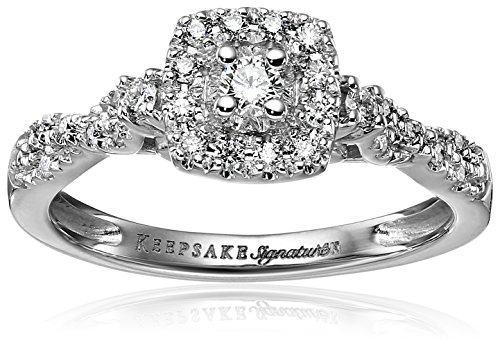 Keepsake Signature 14k White Gold Diamond Halo Vintage Engagement