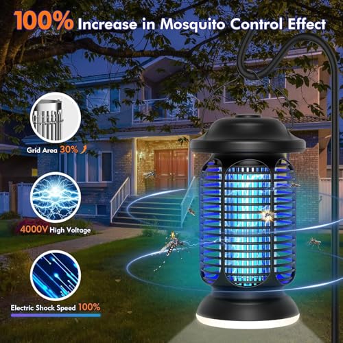 Bug Zapper Outdoor Indoor, Electric Mosquito Zapper Waterproof with LED Light, 18W Power & 4000V High-Voltage, Coverage Area of ​​1/2-1 Acre, 5.5ft Cord, Plug-in Fly Trap for Patio Backyard Garden
