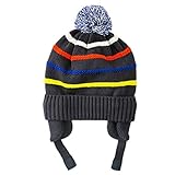 Connectyle Boys Kids Striped Knit Beanie Hat with Earflap Warm Cuff Winter Cap