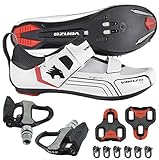 Venzo Cycling Bicycle Bike Triathlon Shoes with Pedals for Shimano SPD SL Look White