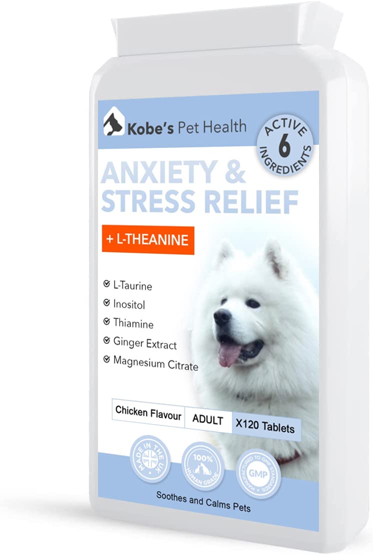 KOBE'S Dog Calming Tablets Dog Anxiety Relief |Dog Travel Sickness Tablets | Cat Anxiety Relief | Chicken Flavour - 120 Tablets for Anxious & Hyperactive Dogs and Cats