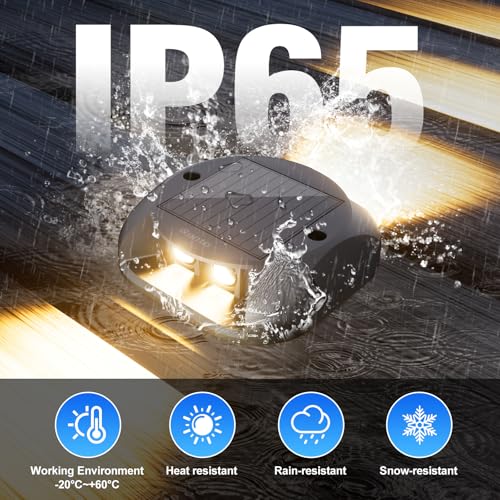 Solar Decking Lights 4 Pack, Warm White Solar Ground Light IP65 Waterproof, Pressure Resistant 3 Tons Driveway Lights for Stair Garden Step Pathway Walkway Patio Front Door,4packs