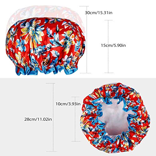 Shower Caps, Alimu 4 Pack Women Bath Caps Waterproof Double Layer Print Shower Hat Long Hair Perfect for Women