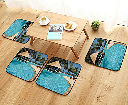 Elastic Cushions Chairs Beautiful Tropical Swimming Pool for Living Rooms W29.5 x L29.5/4PCS Set