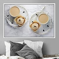 Framed Canvas Wall Art Breakfast Servings Coffee Dark Drinks Farmhouse/Country Group Multicolor Photography Realism - 16x24 inches