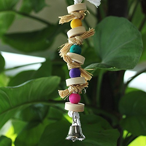 Parrot Pet Bird Chew Toy Wooden Straw with Bell Cage Swing Toys Cage Hanging Accessory