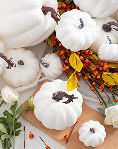 12Pcs White Artificial Pumpkins Bulk Autumn Decoration Set,Thanksgiving Pumpkin Decorations,Decorative Pumpkin Faux Harvest Fake Mini Foam Pumpkins