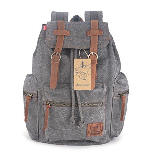 BESTOPE Unisex Canvas Backpack Rucksack Vintage Backpack Casual School Hiking Travel Backpack with Leather Strap (Gray)