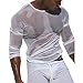 YiZYiF Men's Mesh Sheer T-shirt Top Transparent Long Sleeve Slim Fit Undershirt White Medium