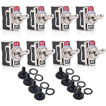 Toggle Switches 8 Pack 2 Pin ON Off SPST Car Rocker Toggle Switches,15A 250V 20A 125V Switch Metal Bat,Heavy Duty with Waterproof Boot Cap