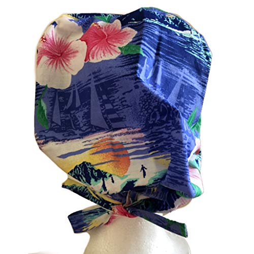 Women's Hawaiian Flowers Front Fold Tie Back Scrub Cap Surgical Cap