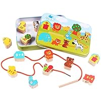 DOOLLAND Stringing Wooden Beads Toy, Early Educational Toys String & Lacing Beads Games for Toddlers Kids Learning Play Set