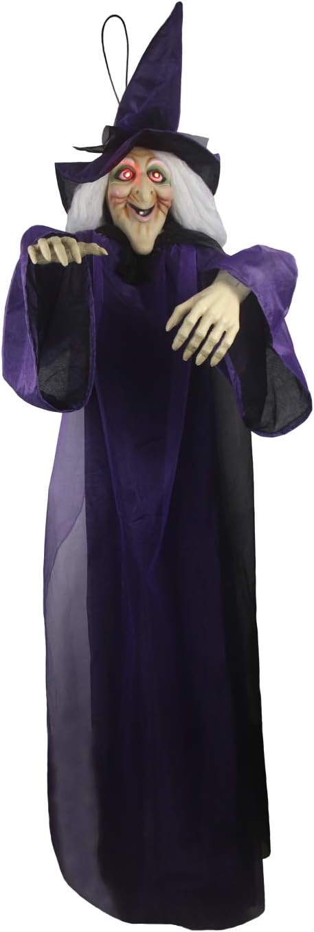 Molezu 75" Hanging Witch Talking and Flashing Red LED Eyes Life Size Halloween Hanging Prop Haunted House Creepy Prop