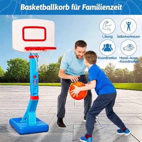 Basketball Hoop Children's Indoor Outdoor Toy from 2 3 4 Years, Height Adjustable Basketball Hoop 70-137 cm with Basketballs & Pump, Children's Toy Gift for Boys Girls from 1 2 3 4 5 Years (Blue)
