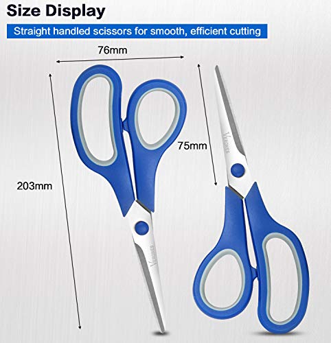 Scissors, VERONES 8 Inch Soft Comfort-Grip Handles & Stainless Steel Sharp Blades Perfect for Cutting Paper, Fabric Photos, More, 5-Pack