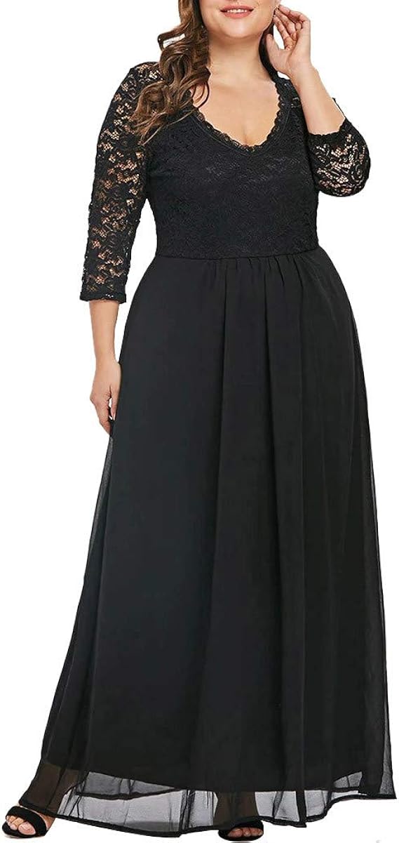 Amazon Co Jp Oiwenjuanh ドレス 総レース ワンピース レディース ゆったり Aライン カジュアル Vネック 上品 ロング丈 長袖 フォーマル ベーシック 大きいサイズ オシャレ シンプル お呼ばれ 洋服 オフィス 春夏秋 同窓会 演奏会 ウエディング 結婚式 服