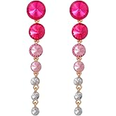 Rhinestone Round Stud Earrings for Women Long Round Dangle Earrings Dainty Crystal Heart Drop Earrings Trendy Wedding Bridal Prom Party Jewelry Gift