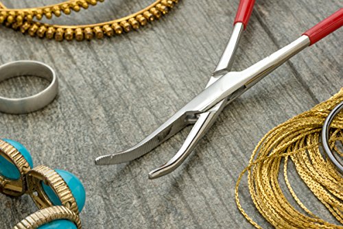 SE 664FSI Self Locking Curved Forceps with Insulated Handles, 6-1/4", Red